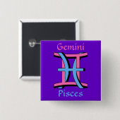 Gemini & Pisces PkBl Vierkante Button 5,1 Cm (Voorkant /achterkant)