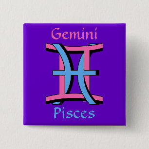 Gemini & Pisces PkBl Vierkante Button 5,1 Cm