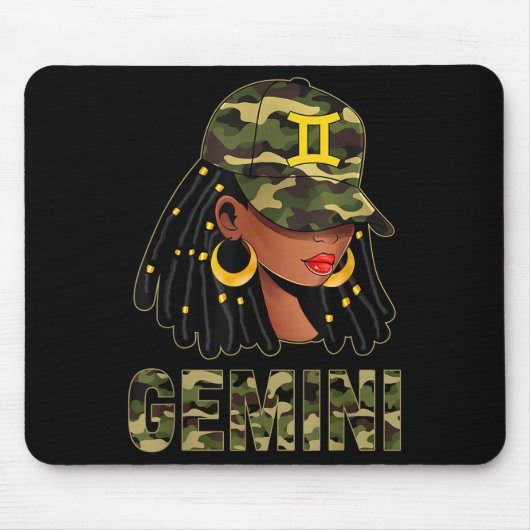 Gemini Queen Loc'd Hair Black Woman Camo Cap Zodia Muismat (Voorkant)