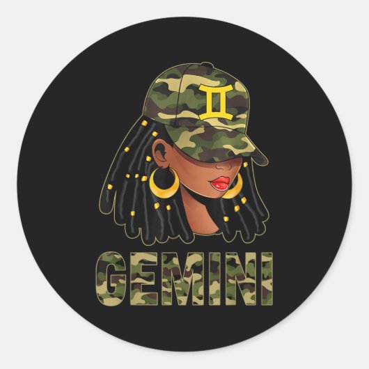 Gemini Queen Loc'd Hair Black Woman Camo Cap Zodia Ronde Sticker (Voorkant)