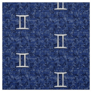 Gemini Sign on Navy Blue Digital Camouflage Stof