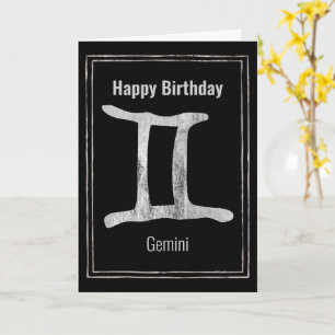 Gemini Silver Zdiac astrology Happy Birthday Kaart