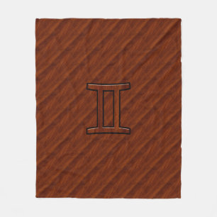 Gemini Symbol op een bruine Mahogany-achtige afdru Fleece Deken