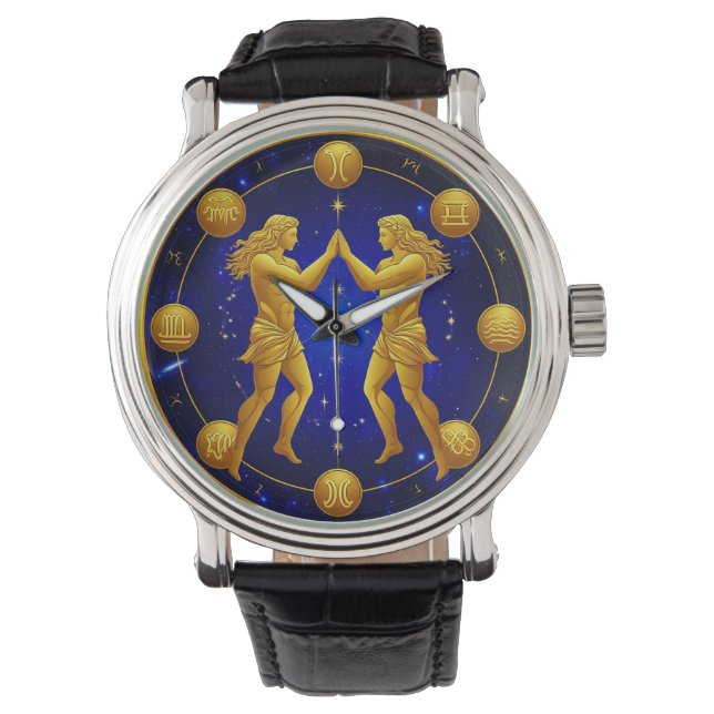 Gemini Twins In Cosmic Circle Horloge (Voorkant)