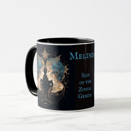 Gemini Verjaardagscadeau Naam toevoegen Black Coff Mok (Voorkant links)