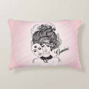 Gemini Zodiab Symbool en Teken roze stevige roze a Accent Kussen