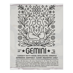 Gemini Zodiac Art Print – Botanische folk Perfect Poster