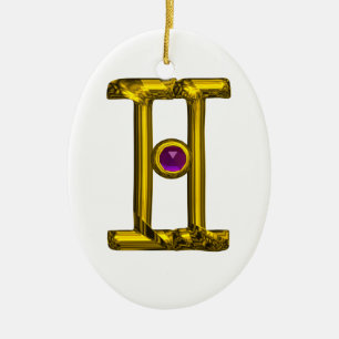 GEMINI ZODIAC BIRTHDAY JEWEL Paarse Alexandriet Keramisch Ornament