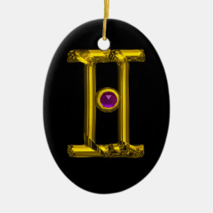 GEMINI ZODIAC BIRTHDAY JEWEL Paarse Alexandriet Keramisch Ornament