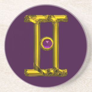GEMINI ZODIAC BIRTHDAY JEWEL Paarse Alexandriet Zandsteen Onderzetter