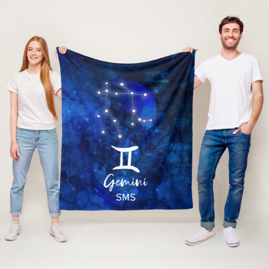 Gemini Zodiac Constellation Blue Galaxy Monogram Fleece Deken (In situ)