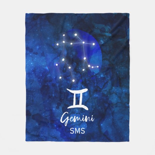 Gemini Zodiac Constellation Blue Galaxy Monogram Fleece Deken (Voorkant)
