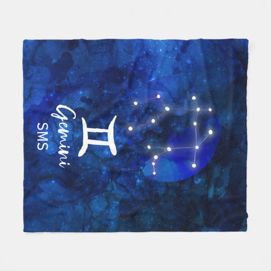 Gemini Zodiac Constellation Blue Galaxy Monogram Fleece Deken (Voorkant (Horizontaal))