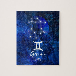 Gemini Zodiac Constellation Blue Galaxy Monogram Legpuzzel