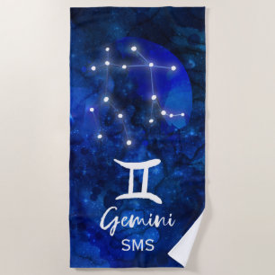 Gemini Zodiac Constellation Blue Galaxy Monogram Strandlaken