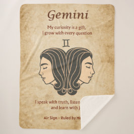 Gemini Zodiac Design w/ Curious Mind Affirmations Sherpa Deken