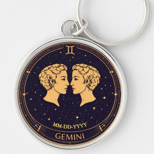 Gemini Zodiac Keychain with Birth Date (Voorkant)