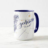 Gemini Zodiac Navy Blue & Gold Birth Mok (Voorkant rechts)