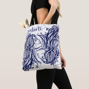 Gemini Zodiac Navy & Gold Monochrome Graphic Tas