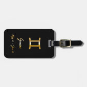 Gemini Zodiac Sign Black & Gold Bagagelabel (Voorkant horizontaal)