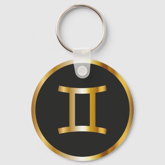 Gemini Zodiac Sign., Black & Gold Sleutelhanger (Voorkant)
