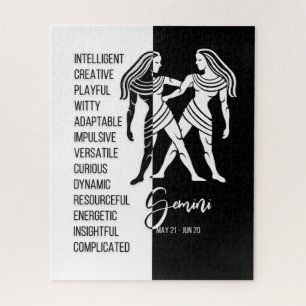 Gemini Zodiac Sign. Black & White Jigzaag Puzzle Legpuzzel