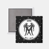 Gemini Zodiac Sign. Black & White Magnet Magneet (Voorkant / Achterkant)
