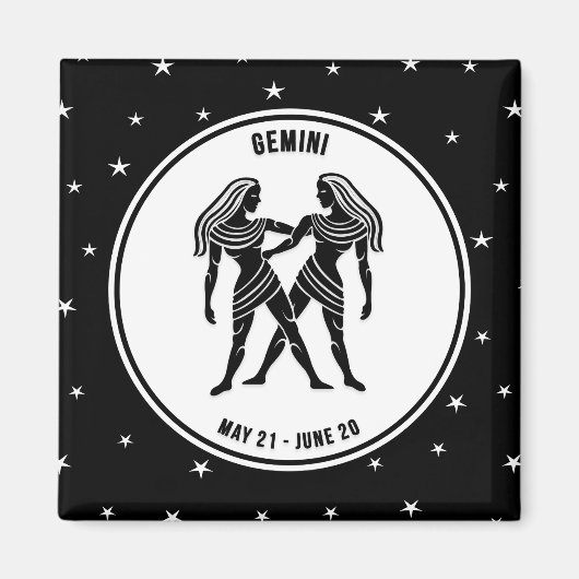 Gemini Zodiac Sign. Black & White Magnet Magneet (Voorkant)