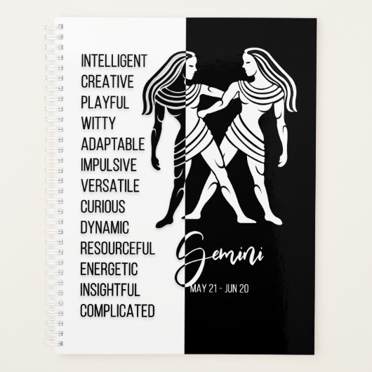 Gemini Zodiac Sign. Black & White Planner (Voorkant)