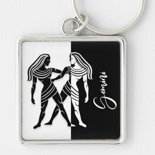 Gemini Zodiac Sign, Black & White Sleutelhanger (Voorkant)