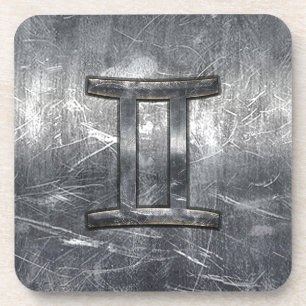 Gemini Zodiac Sign in Industrial Steel Style Bier Onderzetter