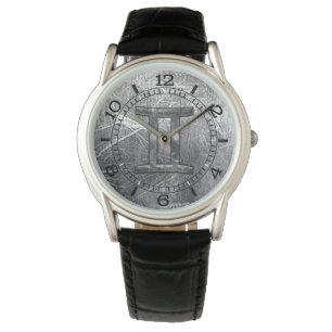 Gemini Zodiac Sign in Industrial Steel Style Dial Horloge