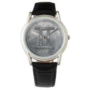 Gemini Zodiac Sign in Industrial Steel Style Horloge