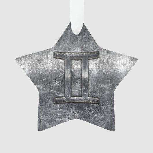 Gemini Zodiac Sign in Industrial Steel Style Ornament (voorkant)