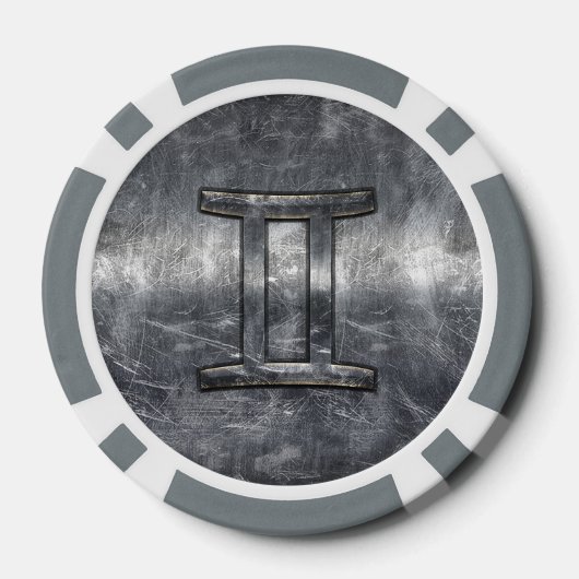 Gemini Zodiac Sign in Industrial Steel Style Poker Chips (Achterkant)