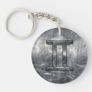 Gemini Zodiac Sign in Industrial Steel Style Sleutelhanger