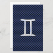 Gemini Zodiac Sign on Blue Carbon Fiber Style Briefpapier (Voorkant / Achterkant)