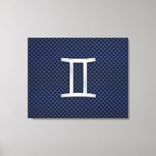 Gemini Zodiac Sign on Blue Carbon Fiber Style Canvas Afdruk