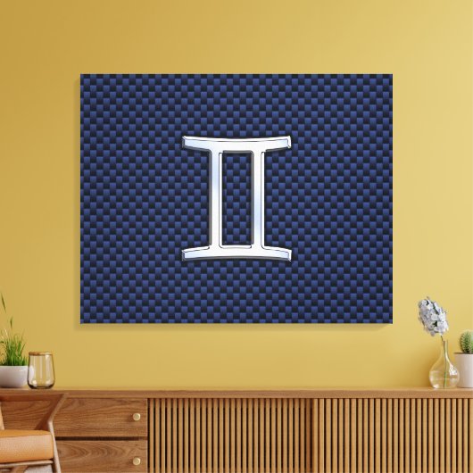 Gemini Zodiac Sign on Blue Carbon Fiber Style Canvas Afdruk (Insitu (Woonkamer))