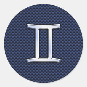 Gemini Zodiac Sign on Blue Carbon Fiber Style Ronde Sticker