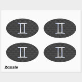 Gemini Zodiac Sign on Charcoal Carbon Fiber Print Ovale Sticker (Vel)