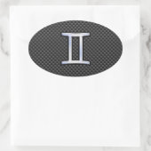 Gemini Zodiac Sign on Charcoal Carbon Fiber Print Ovale Sticker (Tas)