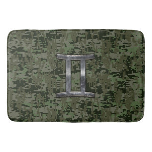 Gemini Zodiac Sign on Green Digital Camo Badmat