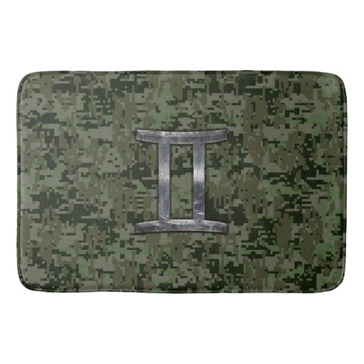Gemini Zodiac Sign on Green Digital Camo Badmat (Voorkant)