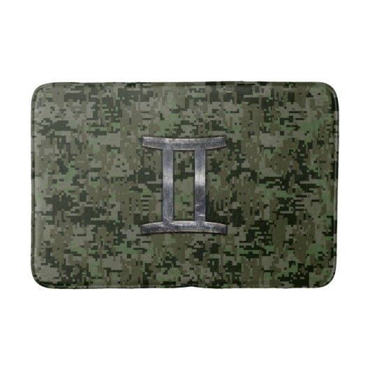 Gemini Zodiac Sign on Green Digital Camo Badmat (Voorkant)