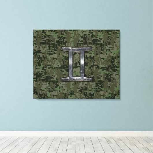 Gemini Zodiac Sign on Green Digital Camo Canvas Afdruk (Insitu (Houten vloer))