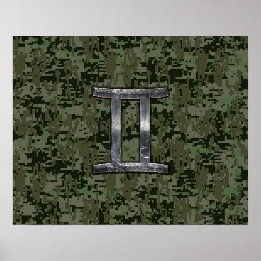 Gemini Zodiac Sign on Green Digital Camo Poster (Voorkant)