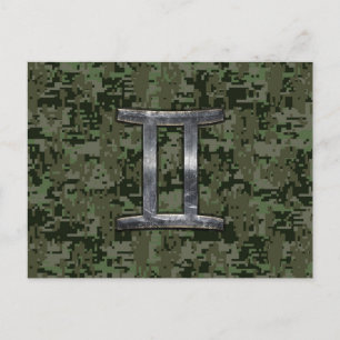 Gemini Zodiac Sign on Green Digital Camouflage Briefkaart