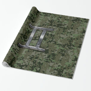 Gemini Zodiac Sign on Green Digital Camouflage Cadeaupapier