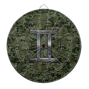 Gemini Zodiac Sign on Green Digital Camouflage Dartbord
